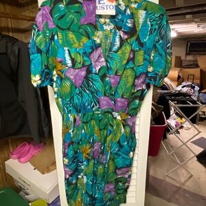 Vintage 90s cimmaron dress Tropical Print blue, green and purple Dress